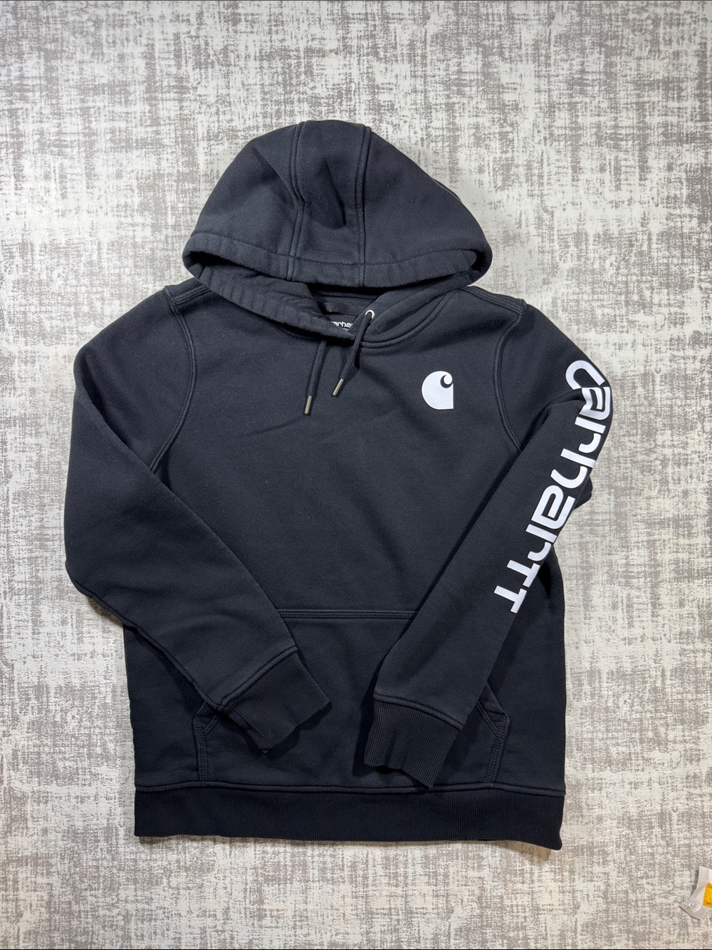 Carhartt Men’s Black Logo Sleeve Hoodie New Condition 24.5X21 size M